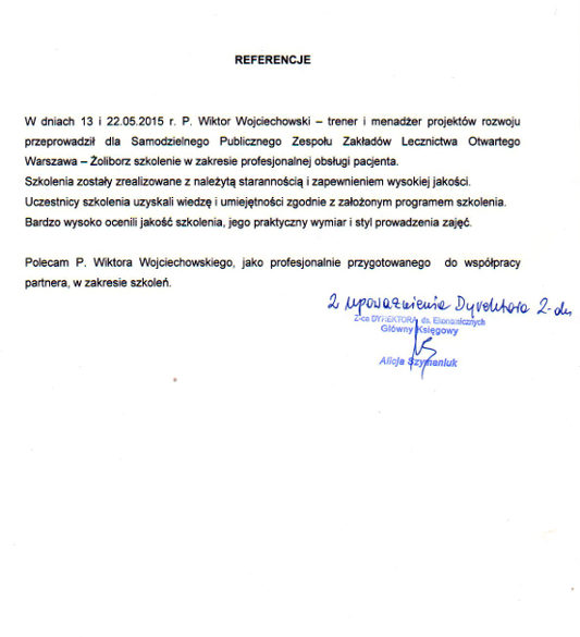 Obsługa Pacjenta trener Wiktor Wojciechowski referencje