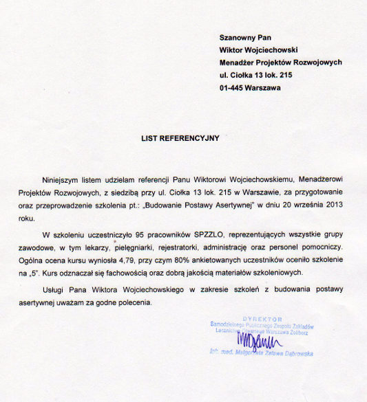 Obsługa Pacjenta trener Wiktor Wojciechowski referencje