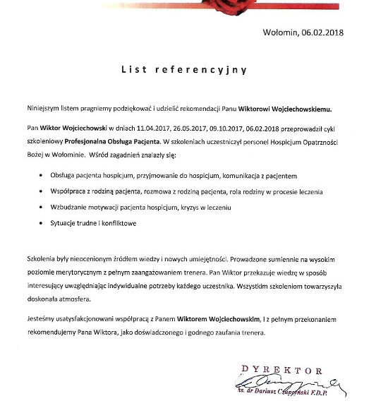 Obsługa Pacjenta trener Wiktor Wojciechowski referencje